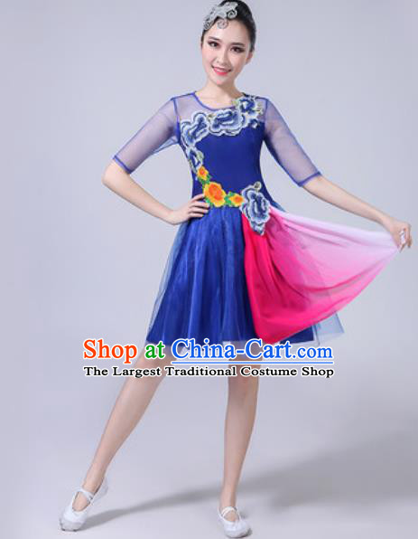 Top Grade Stage Show Chorus Costumes Modern Dance Embroidered Peony Royalblue Dress for Women