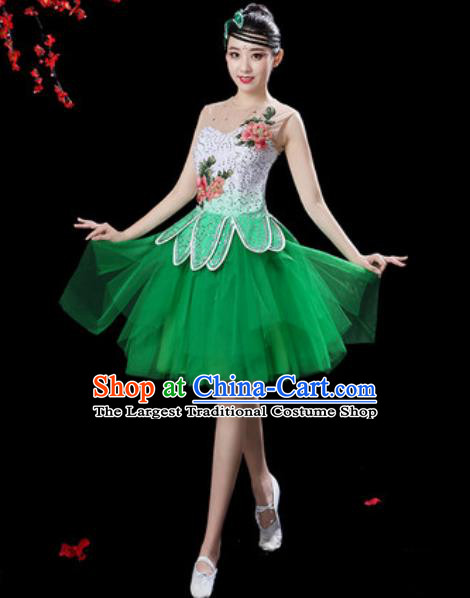 Top Grade Stage Show Costumes Modern Dance Chorus Green Veil Short Dress for Women