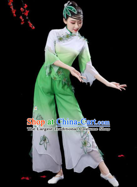 Traditional Chinese Folk Dance Drum Dance Costumes Fan Dance Yangko Green Clothing for Women