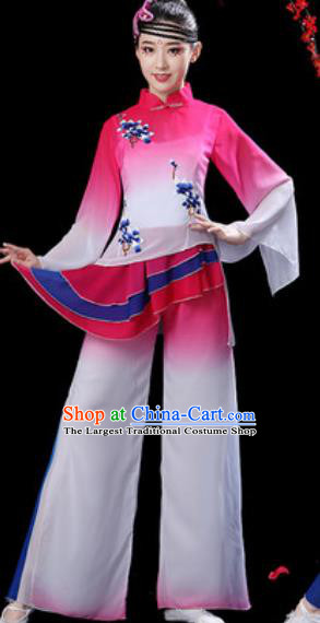 Chinese Folk Dance Yangko Dance Costumes Traditional Drum Dance Fan Dance Rosy Clothing for Women