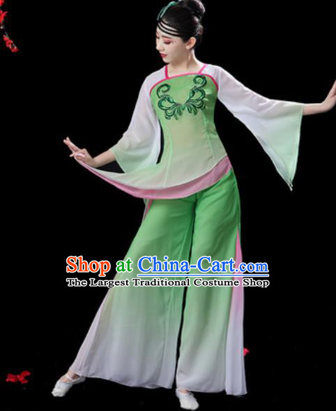 Traditional Chinese Folk Dance Green Costumes Fan Dance Yangko Dance Clothing for Women