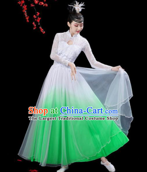 Chinese Classical Dance Chorus Green Dress Traditional Umbrella Dance Fan Dance Costumes for Women