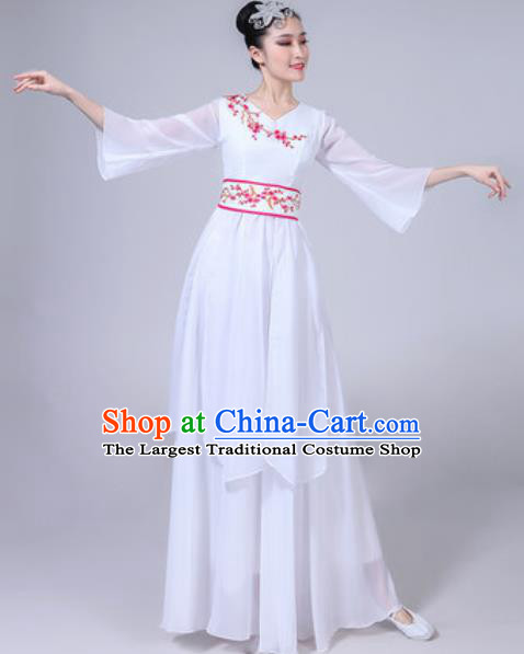 Chinese Classical Dance White Dress Traditional Chorus Umbrella Dance Fan Dance Costumes for Women