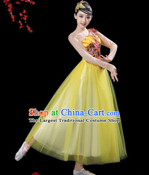 Top Grade Chorus Stage Show Group Dance Costumes Modern Dance Yellow Veil Dress for Women