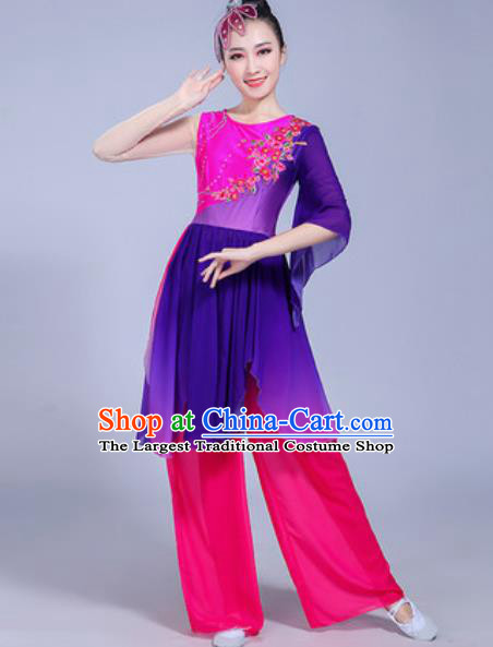 Chinese Traditional Yangko Dance Costumes Folk Dance Fan Dance Purple Clothing for Women