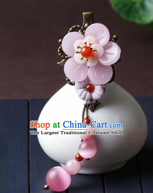 Chinese Traditional Hair Accessories National Hanfu Pink Flower Hair Stick for Women