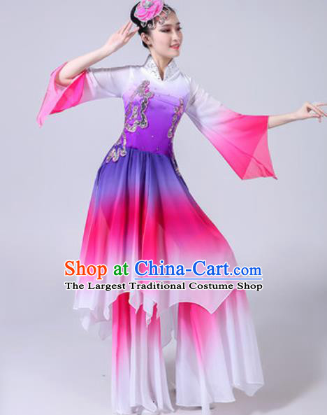 Chinese Classical Dance Costumes Traditional Chorus Group Dance Umbrella Dance Purple Dress for Women