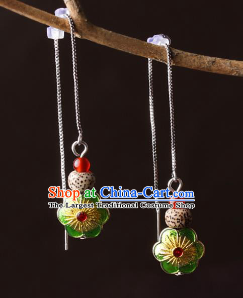 Chinese Traditional Jewelry Accessories National Hanfu Green Cloisonne Earrings for Women