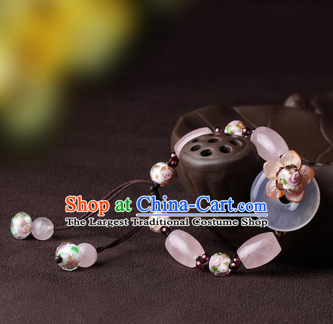 Chinese Traditional Jewelry Accessories National Hanfu Rose Quartz Beads Bracelet for Women