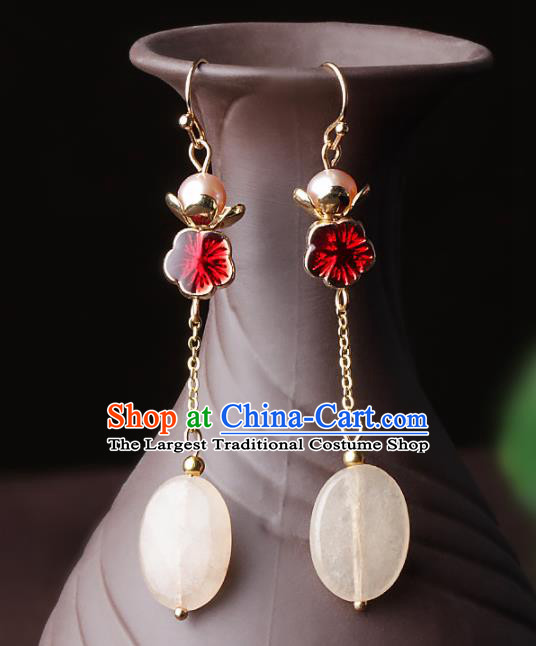 Chinese Traditional Jewelry Accessories National Hanfu Red Flower Earrings for Women