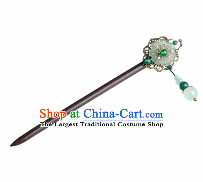 Chinese Traditional Hair Accessories National Hanfu Hsiuyen Jade Wood Hairpins for Women