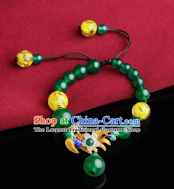 Chinese Traditional Jewelry Accessories National Hanfu Blueing Green Beads Bracelet for Women