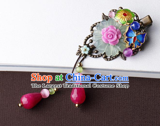Chinese Traditional Hair Accessories National Hanfu Blueing Butterfly Tassel Hair Stick for Women