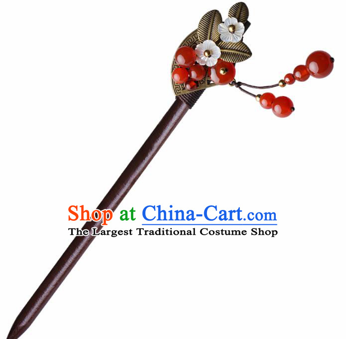 Chinese Traditional Hair Accessories National Hanfu Red Agate Beads Tassel Hairpins for Women