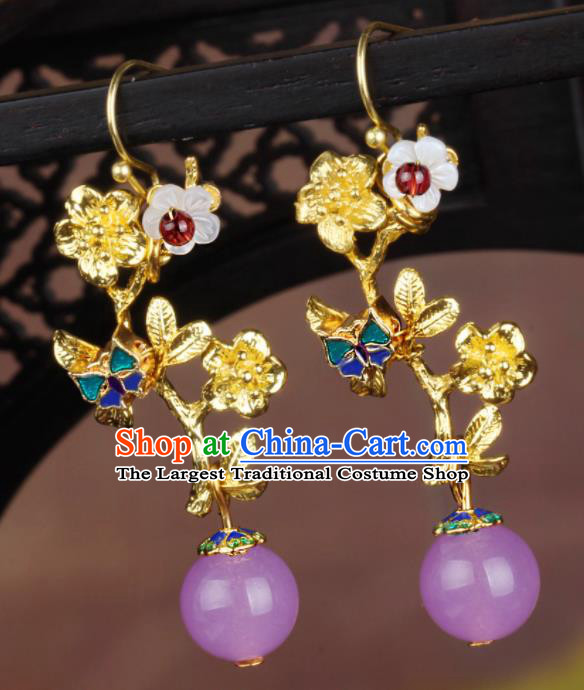 Chinese National Hanfu Classical Golden Wintersweet Earrings Traditional Ear Jewelry Accessories for Women