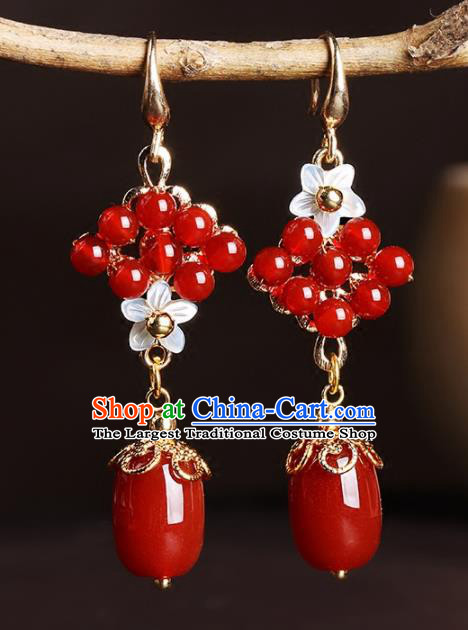 Chinese National Classical Hanfu Red Beads Earrings Traditional Jewelry Accessories for Women