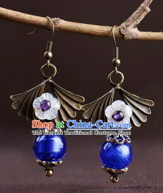 Chinese National Classical Hanfu Blue Bead Earrings Traditional Ear Jewelry Accessories for Women