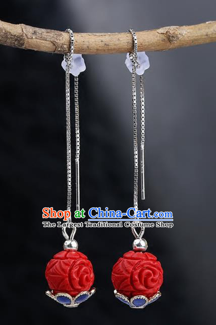 Chinese Yunnan National Classical Red Earrings Traditional Ear Jewelry Accessories for Women