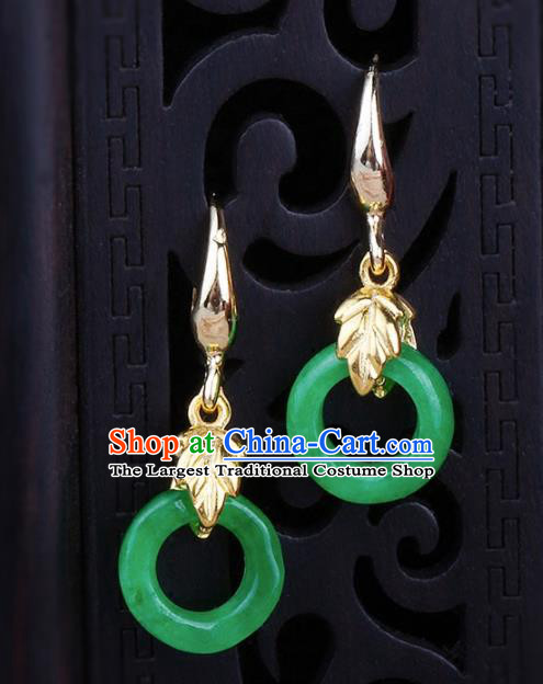 Chinese Yunnan National Classical Green Jade Earrings Traditional Ear Jewelry Accessories for Women