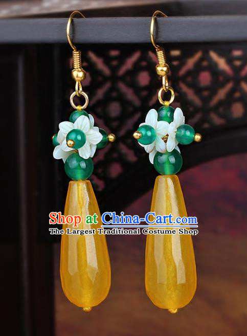 Chinese Yunnan National Classical Yellow Chalcedony Earrings Traditional Ear Jewelry Accessories for Women