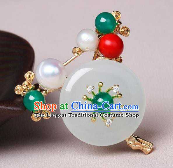 Chinese Traditional Breastpin Jewelry Accessories National Hanfu Jade Brooch for Women