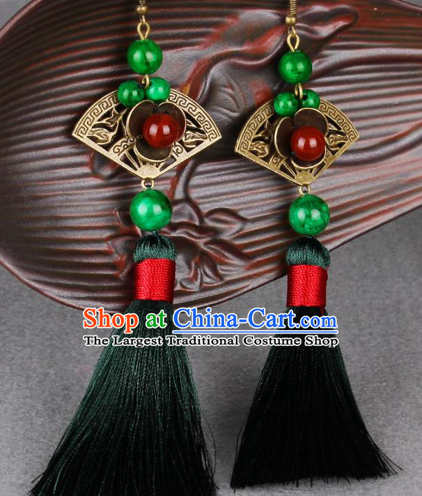 Chinese Yunnan National Classical Tassel Earrings Traditional Hanfu Ear Jewelry Accessories for Women