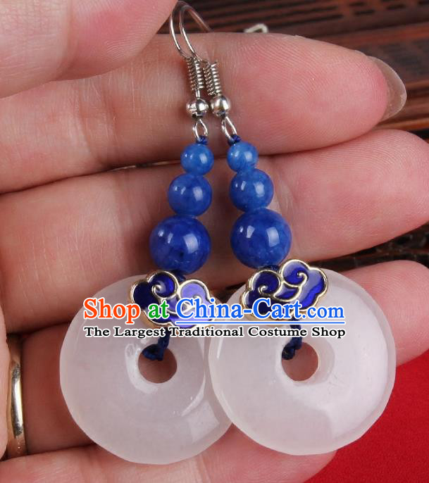 Chinese Yunnan National Cloisonne Jade Earrings Traditional Classical Hanfu Ear Jewelry Accessories for Women