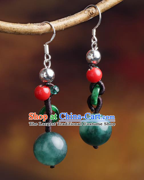 Chinese Yunnan National Classical Jade Earrings Traditional Ear Jewelry Accessories for Women