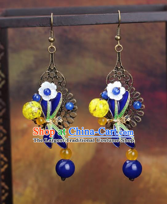 Chinese Yunnan National Classical Earrings Traditional Blueing Ear Jewelry Accessories for Women