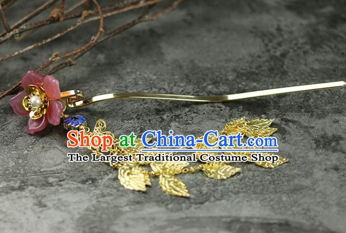 Handmade Chinese Traditional Pink Flower Hairpins Traditional Classical Hanfu Hair Accessories for Women