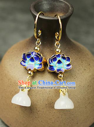 Chinese Handmade Blueing Lotus Earrings Traditional Classical Hanfu Ear Jewelry Accessories for Women