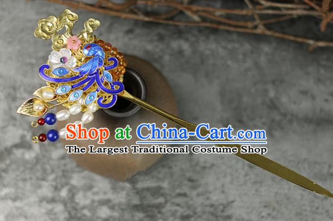 Handmade Chinese Traditional Blueing Pearls Hairpins Traditional Classical Hanfu Hair Accessories for Women