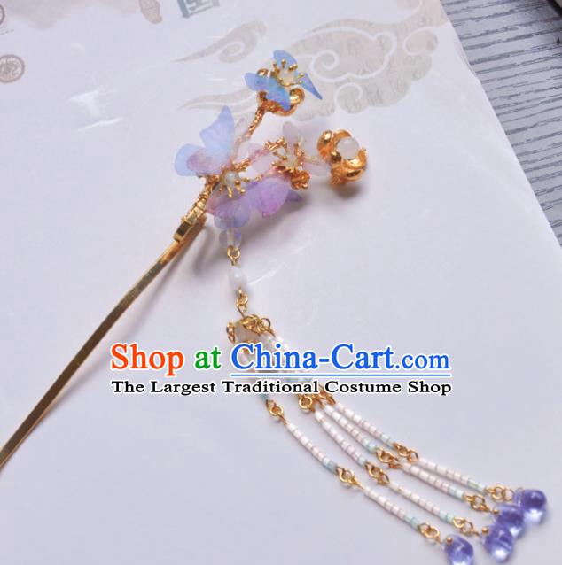 Handmade Chinese Traditional Silk Butterfly Tassel Hairpins Ancient Classical Hanfu Hair Accessories for Women