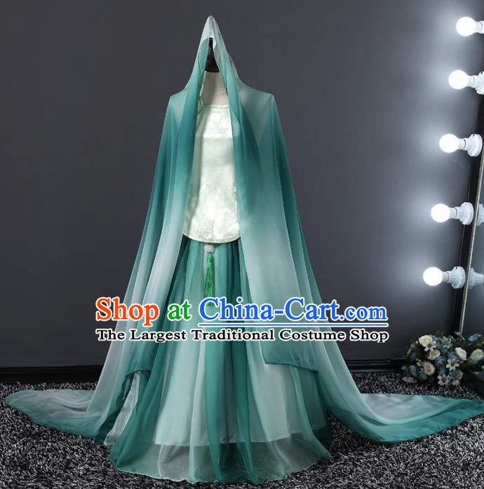 Children Modern Dance Costume Chinese Stage Performance Compere Green Full Dress for Girls Kids