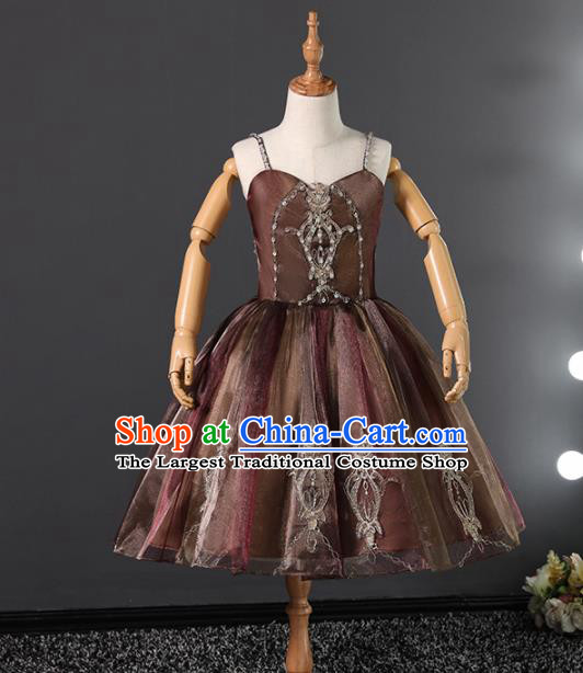 Children Modern Dance Costume Stage Performance Ballroom Compere Full Dress for Girls Kids