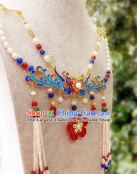 Chinese Traditional Blueing Necklace Traditional Classical Hanfu Jewelry Accessories for Women