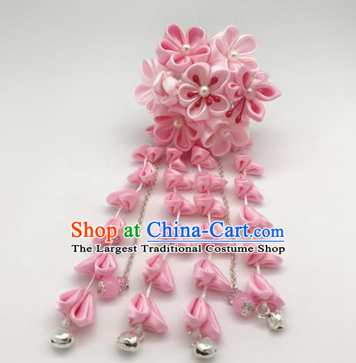 Asian Japanese Traditional Handmade Pink Flowers Hairpins Japan Classical Kimono Hair Accessories for Women