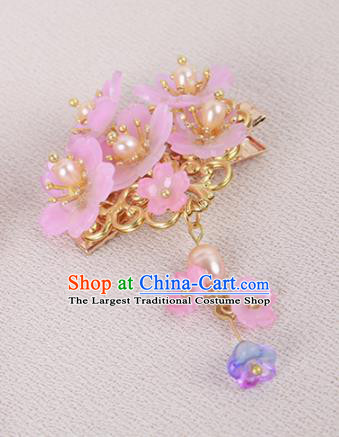 Chinese Ancient Traditional Hanfu Pink Flowers Hair Claws Handmade Classical Hair Accessories for Women