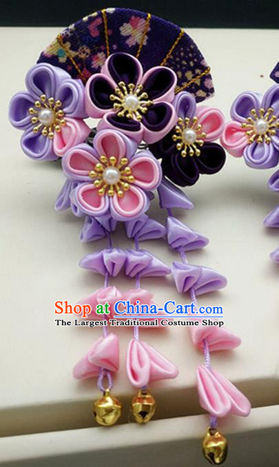 Asian Japanese Traditional Geisha Purple Hairpins Japan Kimono Handmade Classical Hair Accessories for Women