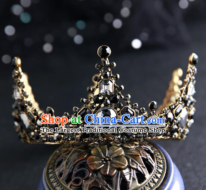 Handmade Top Grade Hair Accessories Baroque Black Royal Crown for Women