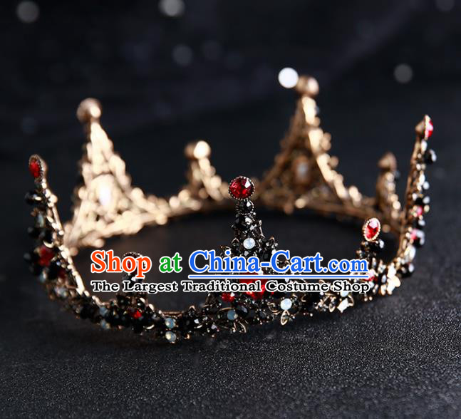 Handmade Top Grade Hair Accessories Baroque Red Crystal Round Royal Crown for Women