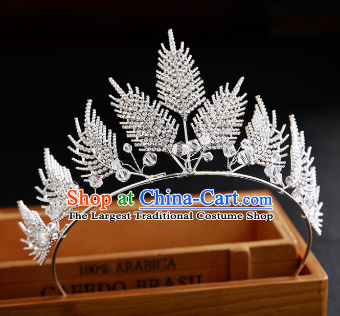 Handmade Top Grade Hair Accessories Baroque Crystal Leaf Royal Crown for Women