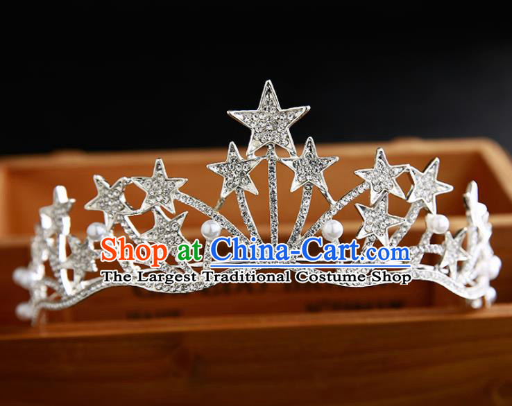 Handmade Top Grade Hair Accessories Baroque Crystal Stars Pearls Royal Crown for Women