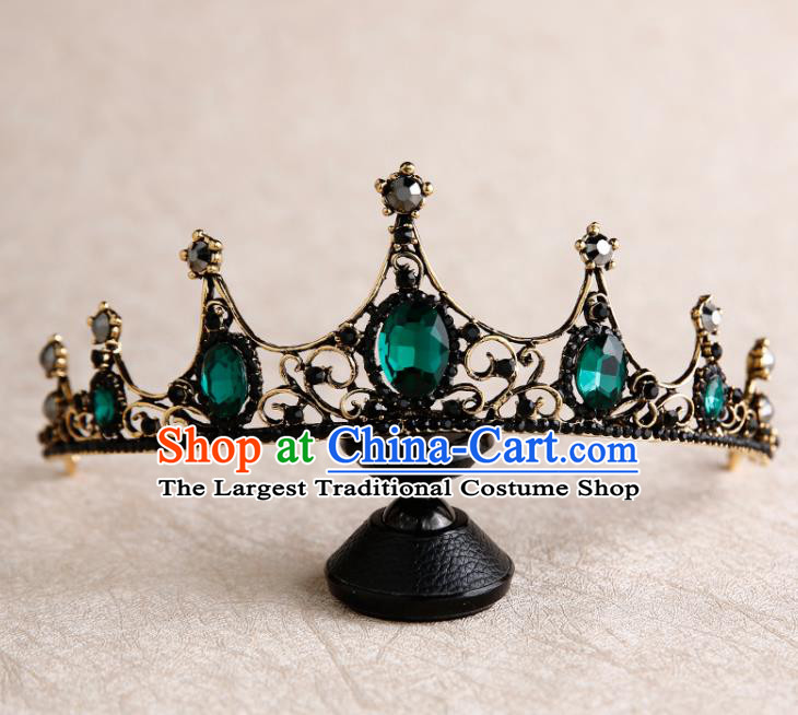 Handmade Top Grade Bride Green Jewel Hair Clasp Hair Accessories Baroque Queen Royal Crown for Women