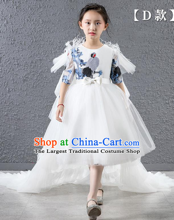 Children Modern Dance Costume Chinese Compere Catwalks Trailing Full Dress for Kids