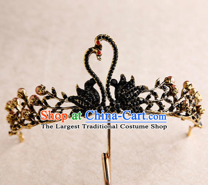 Handmade Top Grade Bride Royal Crown Black Swan Hair Accessories Baroque Queen Hair Clasp for Women