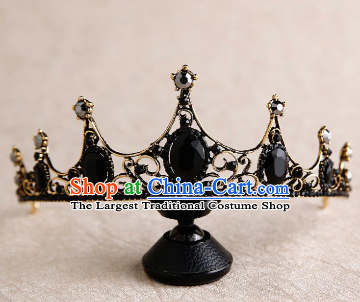 Handmade Top Grade Bride Royal Crown Black Hair Accessories Baroque Queen Hair Clasp for Women