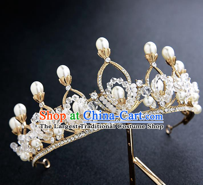 Top Grade Handmade Pearls Royal Crown Hair Accessories Baroque Princess Hair Clasp for Women