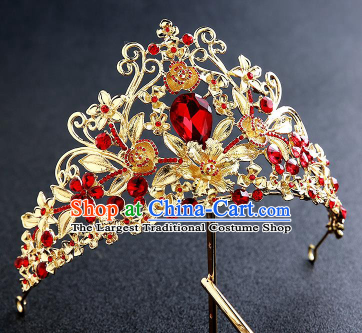 Top Grade Handmade Golden Royal Crown Hair Accessories Baroque Princess Hair Clasp for Women