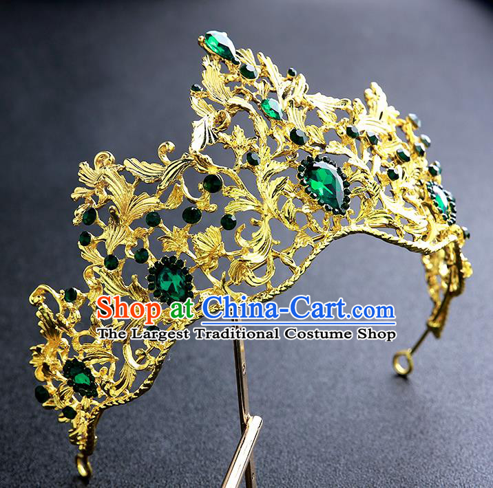 Top Grade Handmade Baroque Court Golden Royal Crown Hair Accessories Princess Hair Clasp for Women